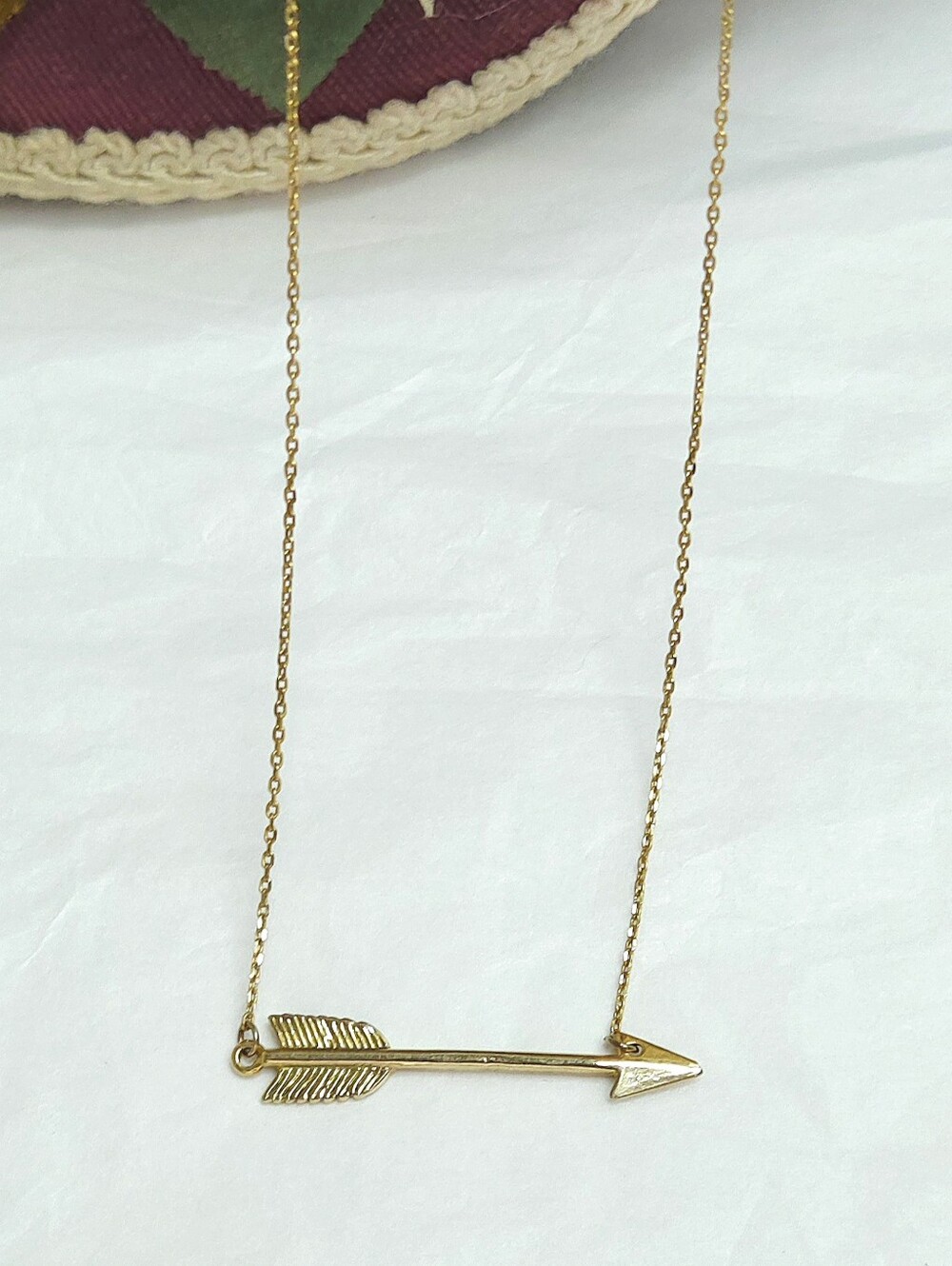 Gold Plated Sideways Arrow Pendant Necklace 17" long Archery Arrow Pendant